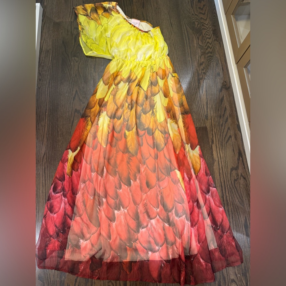 Romeo & Juliet Couture Yellow and Red One Shoulder Dress